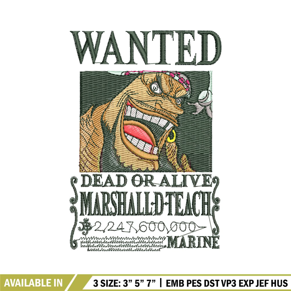 Teach bounty embroidery design, One piece embroidery, Anime design, Embroidery shirt, Embroidery file, Digital download.jpg