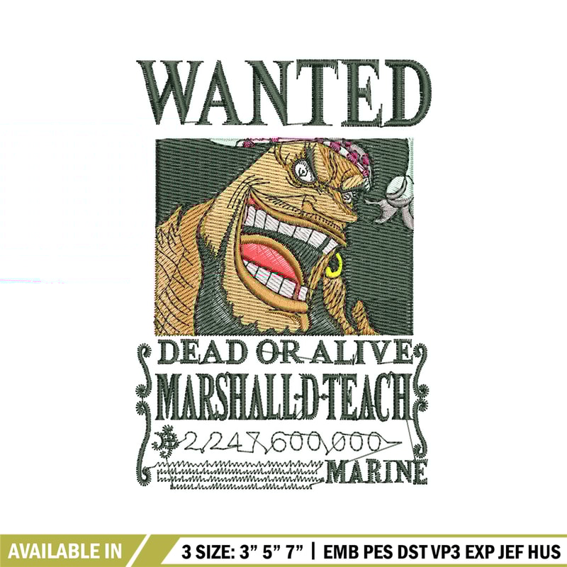 Teach bounty embroidery design, One piece embroidery, Anime design, Embroidery shirt, Embroidery file, Digital download.jpg