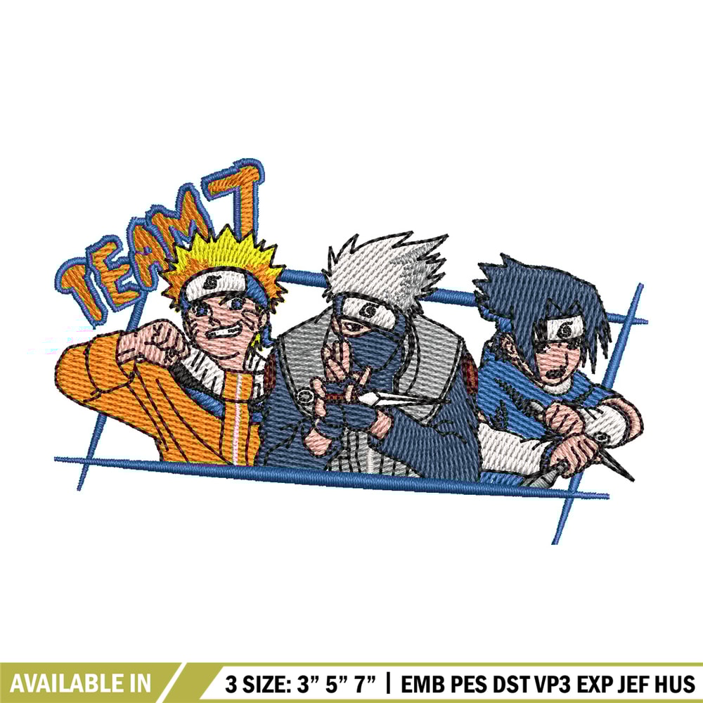 Team 7 embroidery design, Naruto embroidery, Anime design, Embroidery shirt, Embroidery file, Digital download.jpg