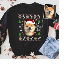 Personalized Dog Ugly Christmas Sweatshirt, Dog Santa Hat Shirt, Custom Your Own Dog Shirt, Christmas Gift For Dog Lover
