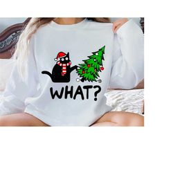 black cat what, black cat christmas gift, black cat lover shirt, christmas gift for her, cat mom tee, black cat and chri