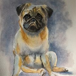 Cute dog pet portrait painting living room wall art original watercolour hand painted modern painting
