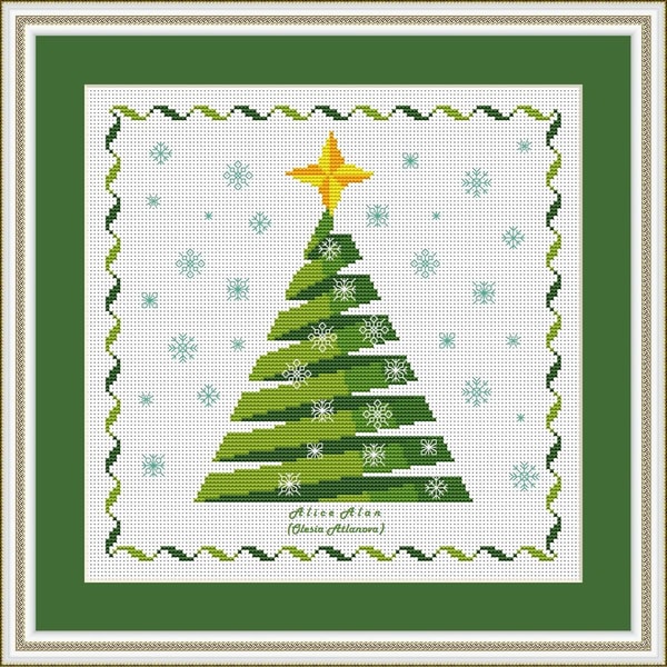 Cross stitch pattern Christmas tree ribbon abstract | Inspire Uplift