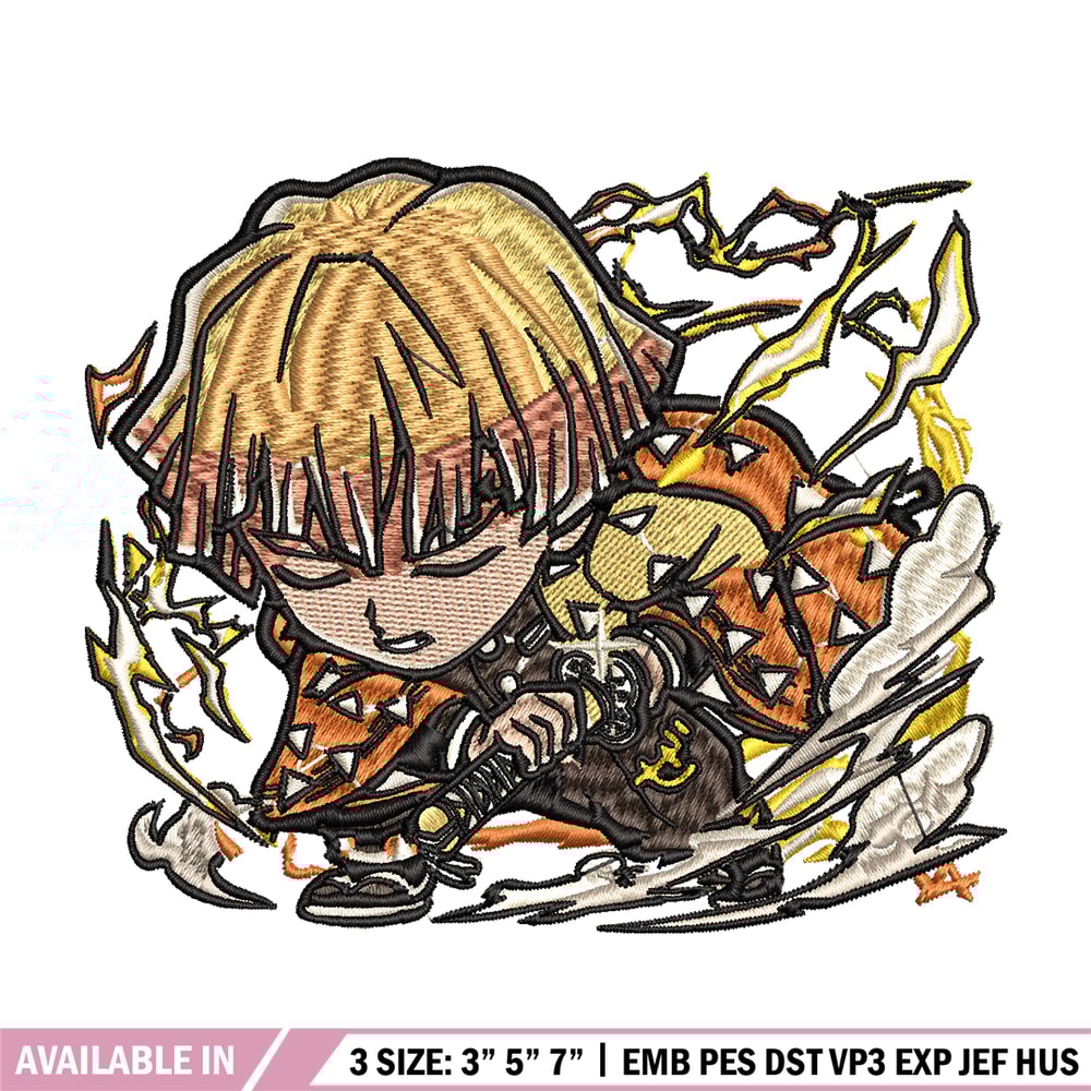 Zenitsu Thunder Breathing chibi embroidery design, Kimetsu no Yaiba embroidery, anime design, Digital download.jpg