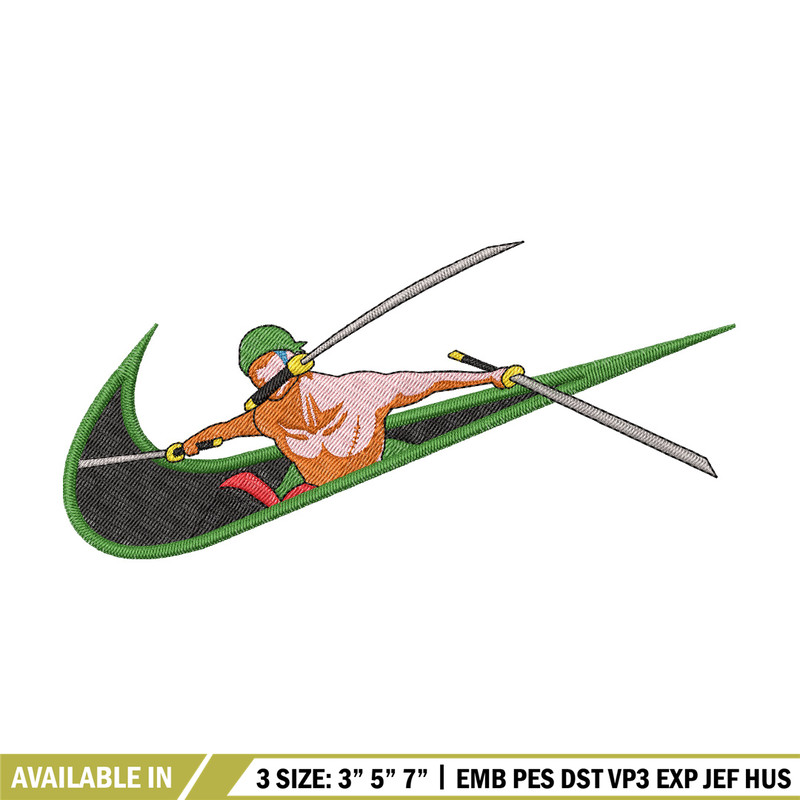 Zoro x nike embroidery design, One piece embroidery,Nike design, Embroidery shirt, Embroidery file, Digital download.jpg