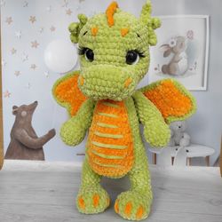 Plush dragon toy, Green dragon, Christmas gift, soft dragon toy