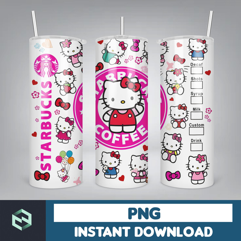 Kitty Coffee Tumbler, Spring Flower Pink Cat PNG, 20oz Straight Skinny Wrap, Cartoon Tumbler, Tumbler Wrap, Full Tumbler Wrap (1).jpg