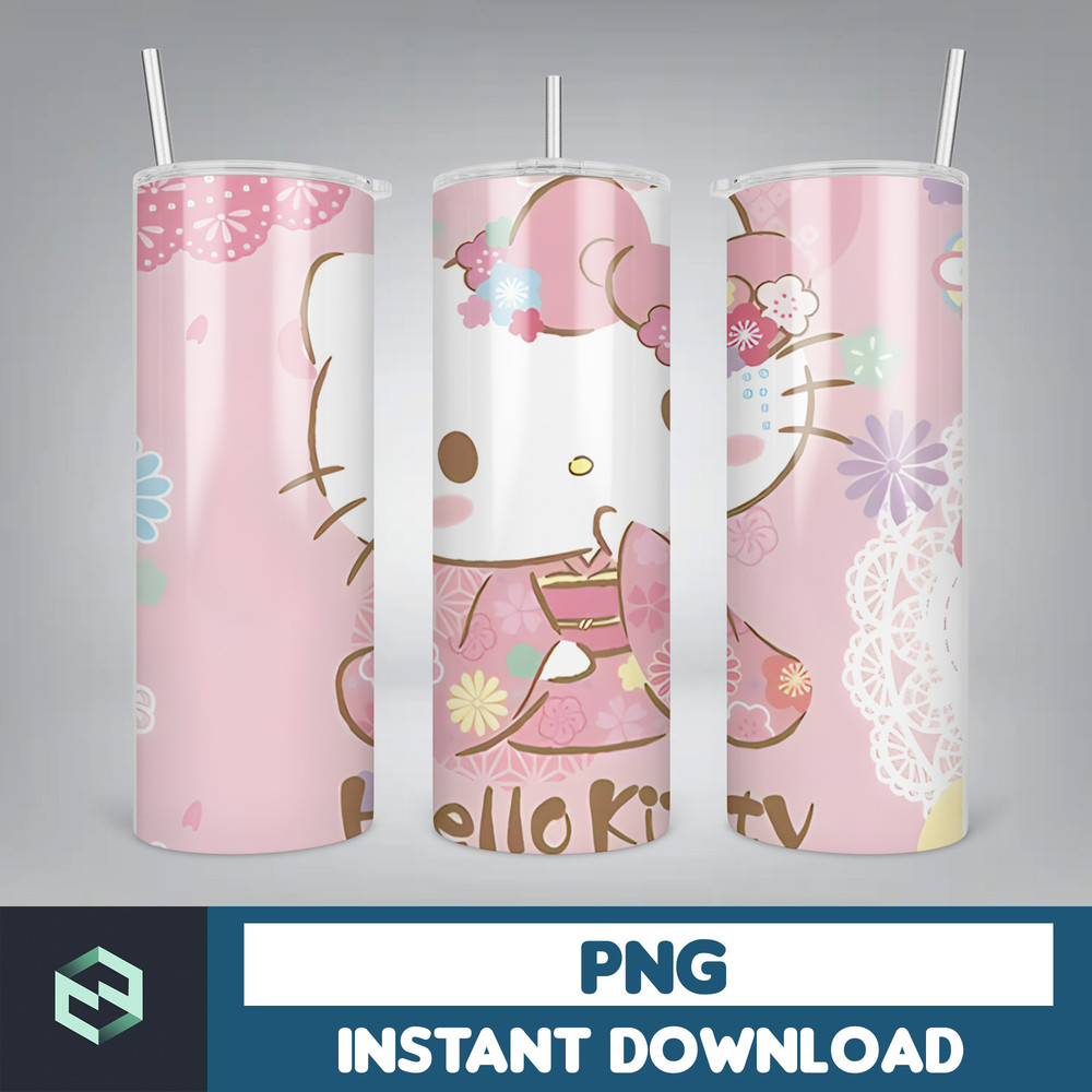 Kitty Coffee Tumbler, Spring Flower Pink Cat PNG, 20oz Straight Skinny Wrap, Cartoon Tumbler, Tumbler Wrap, Full Tumbler Wrap (25).jpg