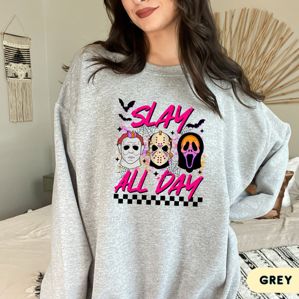 Slay Target Merch Halloween Slay All Day Sweatshirt, Horror Movie Killers Hood | Inspire ...