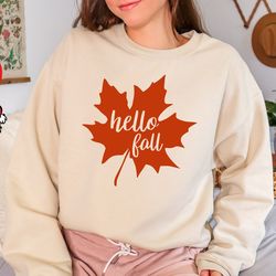 hello fall sweatshirt, cute fall shirts women, plus size fall shirts, hello fall sweater,crewneck pullover, autumn,fall