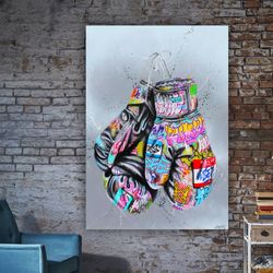 boxing glove canvas painting, graffiti boxer art, boxing wall art, banksy graffiti glove wall art