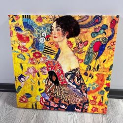 gustav klimt lady with fan canvas art reproduction, klimt reproduction, classic wall art, symbolism art nouveau painting