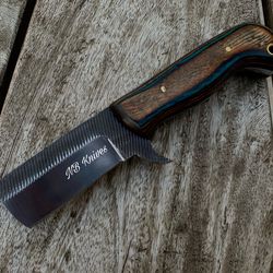 custom handmade cowboy bull cutter knife with leather sheath