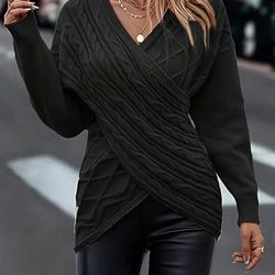 casual plus size elegant sweater women's clothing v neck drop shoulder long sleeve christmas season winter warm apparel