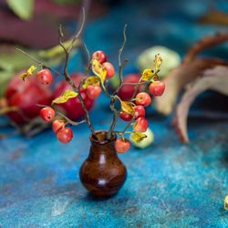 TUTORIAL Miniature wild apples on a branch made of polymer clay and air dry clay | Dollhouse miniatures