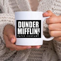 dunder mifflin mug tv show the office inspired - novelty cute funny anniversary birthday present, 11 - 15 oz white coffe