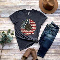 america sunflower shirt, usa flag flower t shirt, gift for american, 4th of july flag graphic t-shirt, freedom t-shirt