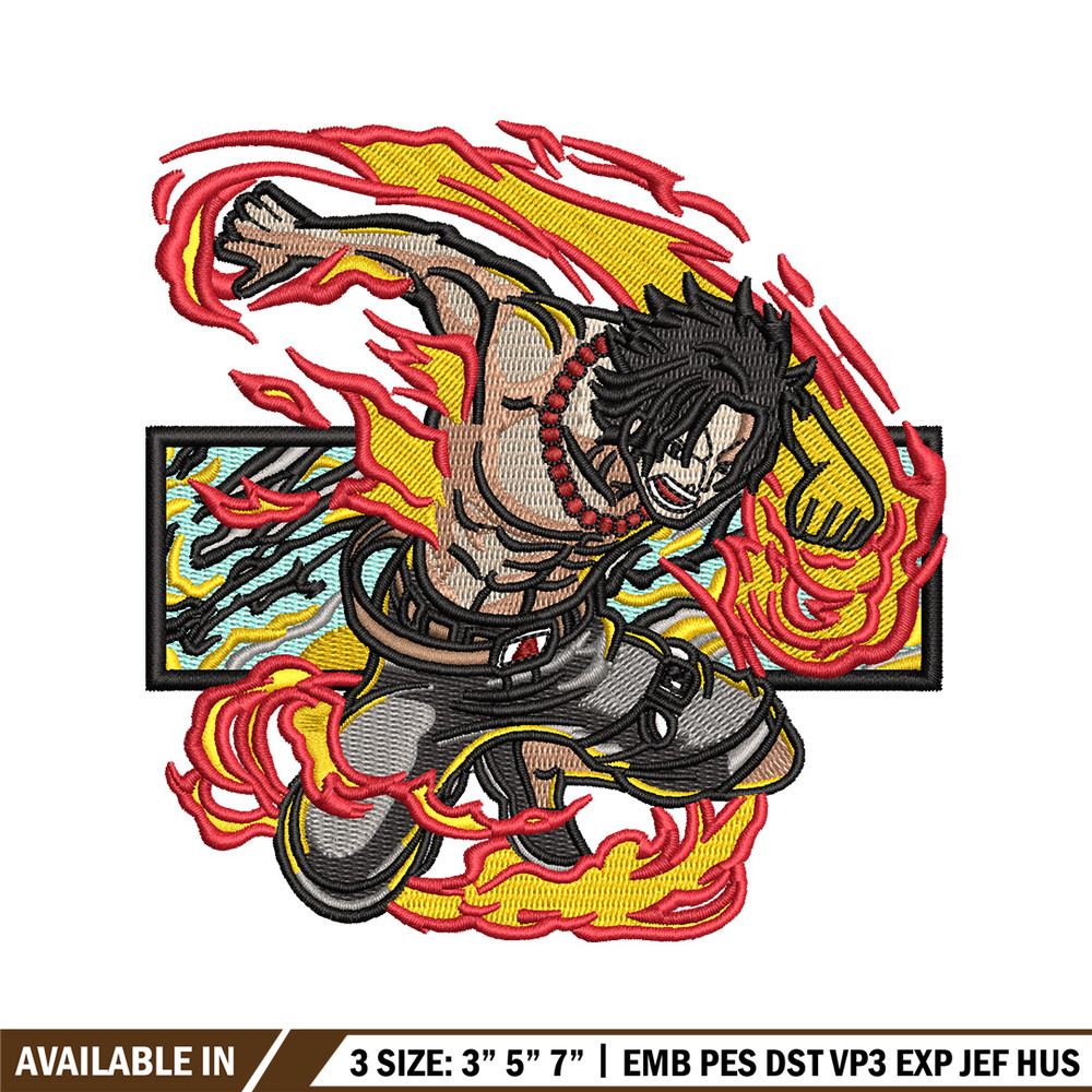 Ace flame embroidery design, One piece embroidery, Anime design, Embroidery shirt, Embroidery file, Digital download.jpg