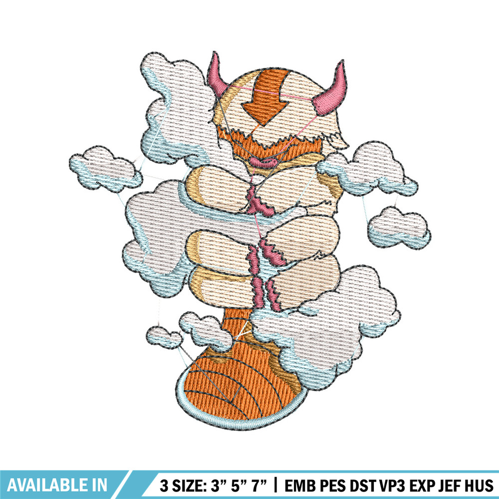 Appa cloud embroidery design, Avatar embroidery, Anime design, Embroidery shirt, Embroidery file, Digital download.jpg