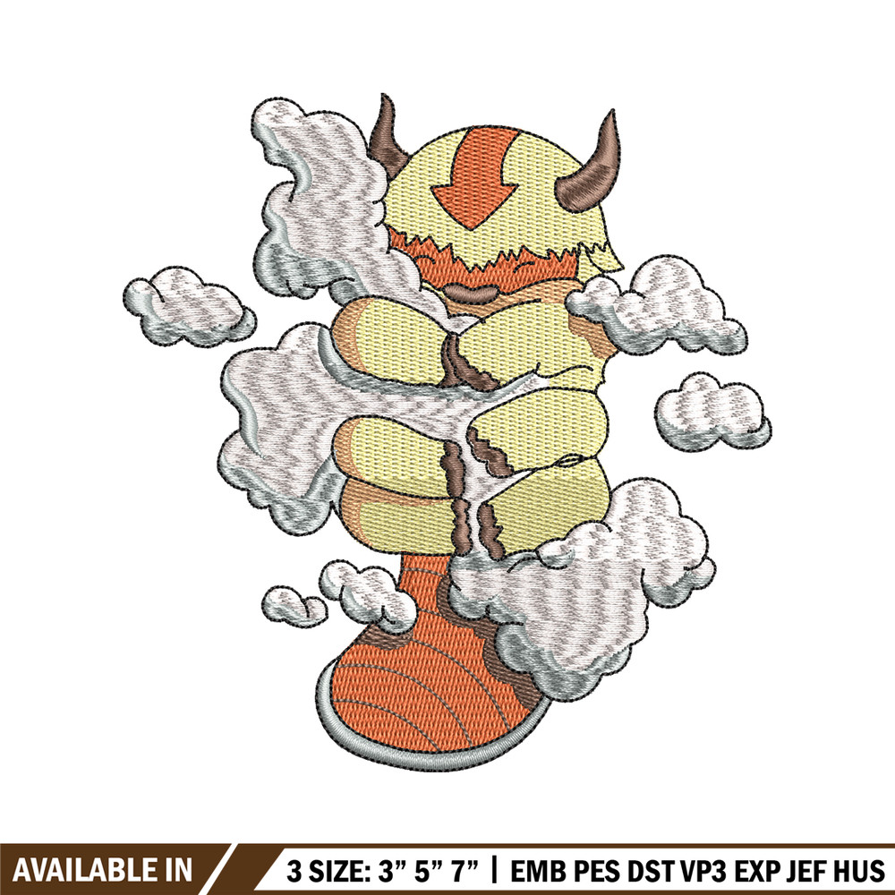 Appa With Clouds embroidery design, Avatar cartoon embroidery, cartoon design, cartoon shirt, Digital download.jpg