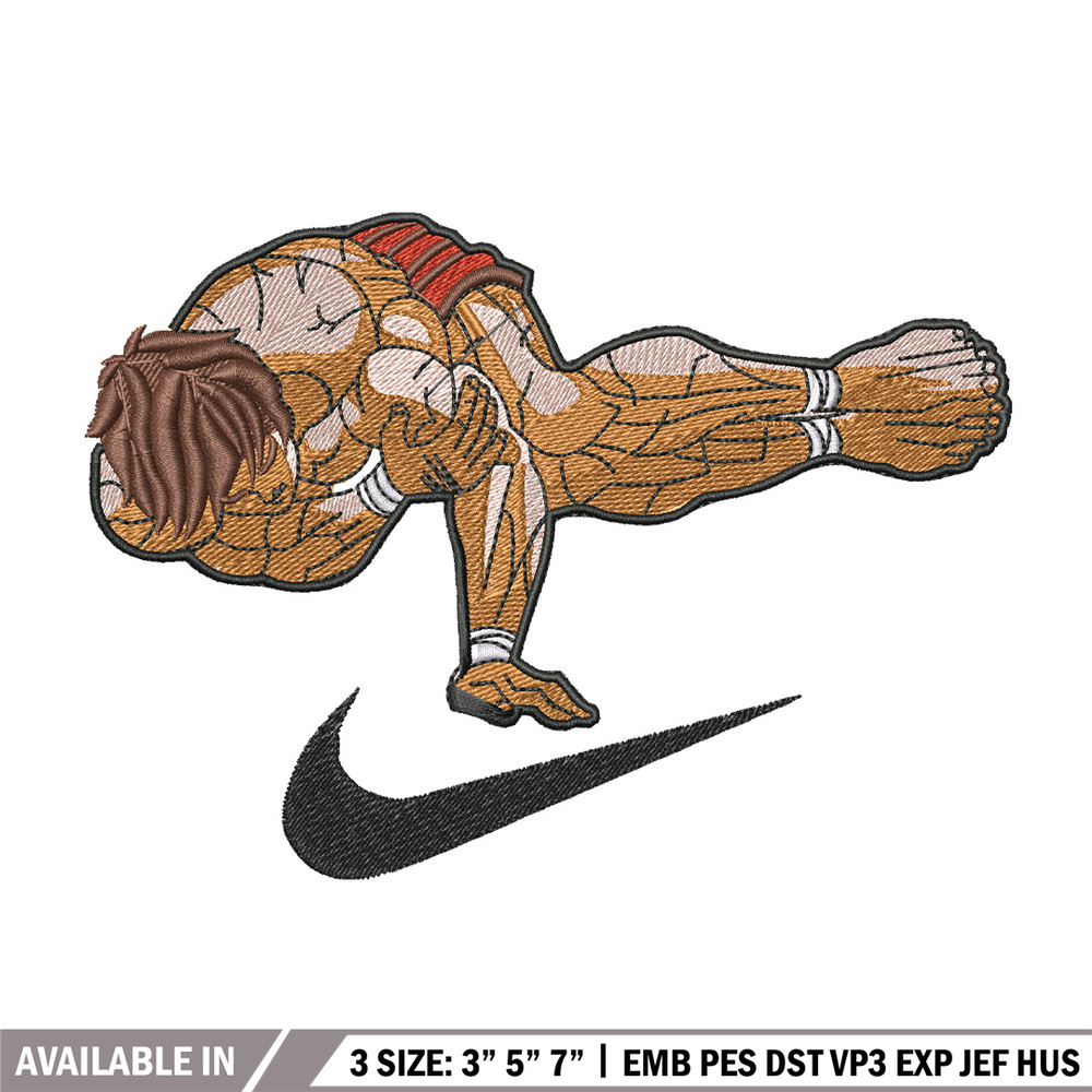 Baki pose nike embroidery design, Baki embroidery, Anime design, Embroidery shirt, Embroidery file, Digital download.jpg