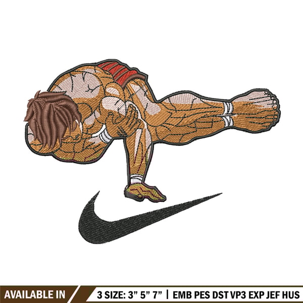 Baki pose nike embroidery design, Baki embroidery, Anime design, Embroidery shirt, Embroidery file, Digital download.jpg