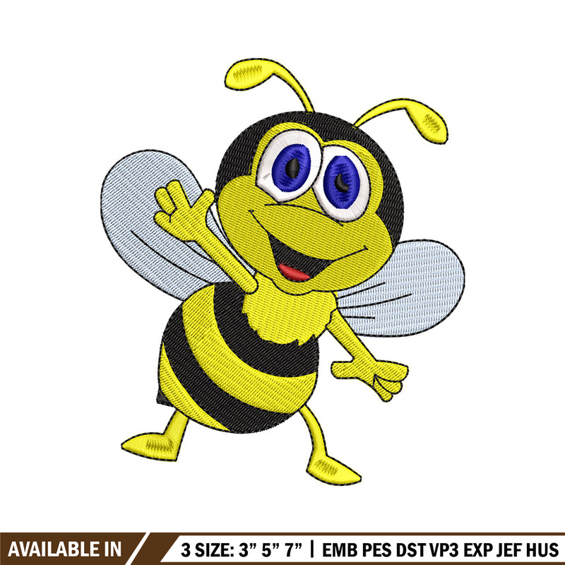 Bee cartoon embroidery design, Bee embroidery, Embroidery file, Embroidery shirt, Emb design, Digital download.jpg