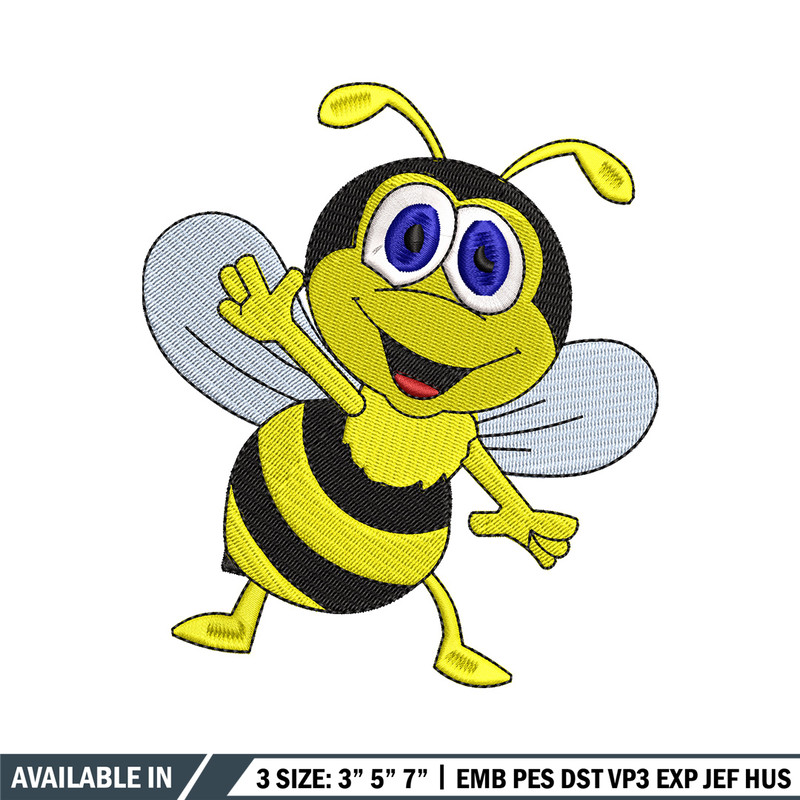 Bee cartoon embroidery design, Bee embroidery, Embroidery file, Embroidery shirt, Emb design, Digital download.jpg