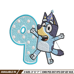 bluey 9th birthday embroidery design, bluey cartoon embroidery, disney embroidery, embroidery file, digital download