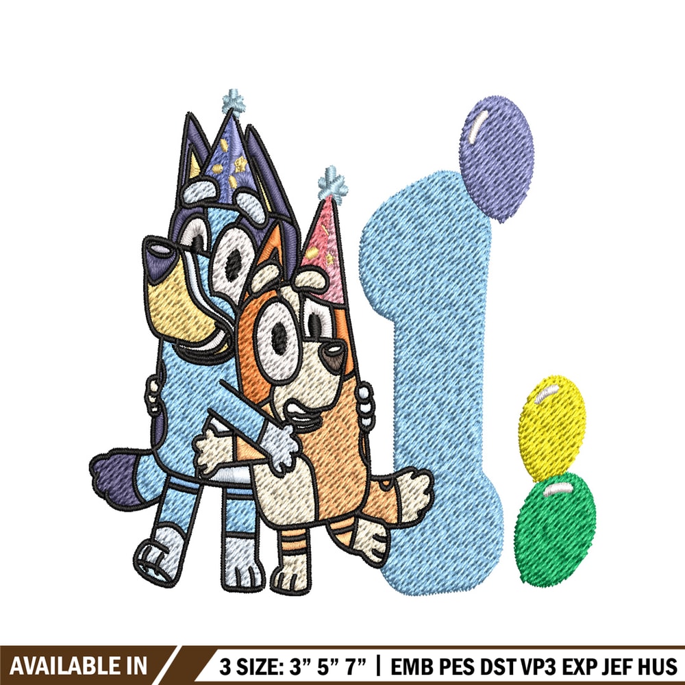 Bluey Bingo 1st Birthday Embroidery, Bluey Cartoon Embroidery, Disney Embroidery, Embroidery File, digital download..jpg