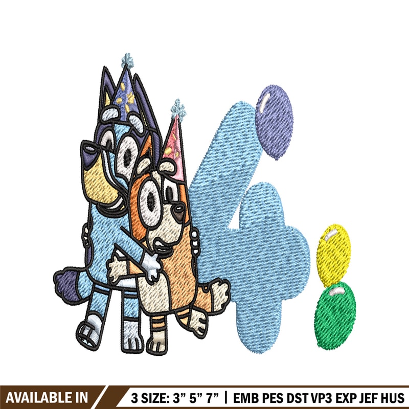 Bluey Bingo 4th Birthday Embroidery, Bluey Cartoon Embroidery, Disney Embroidery, Embroidery File, digital download..jpg