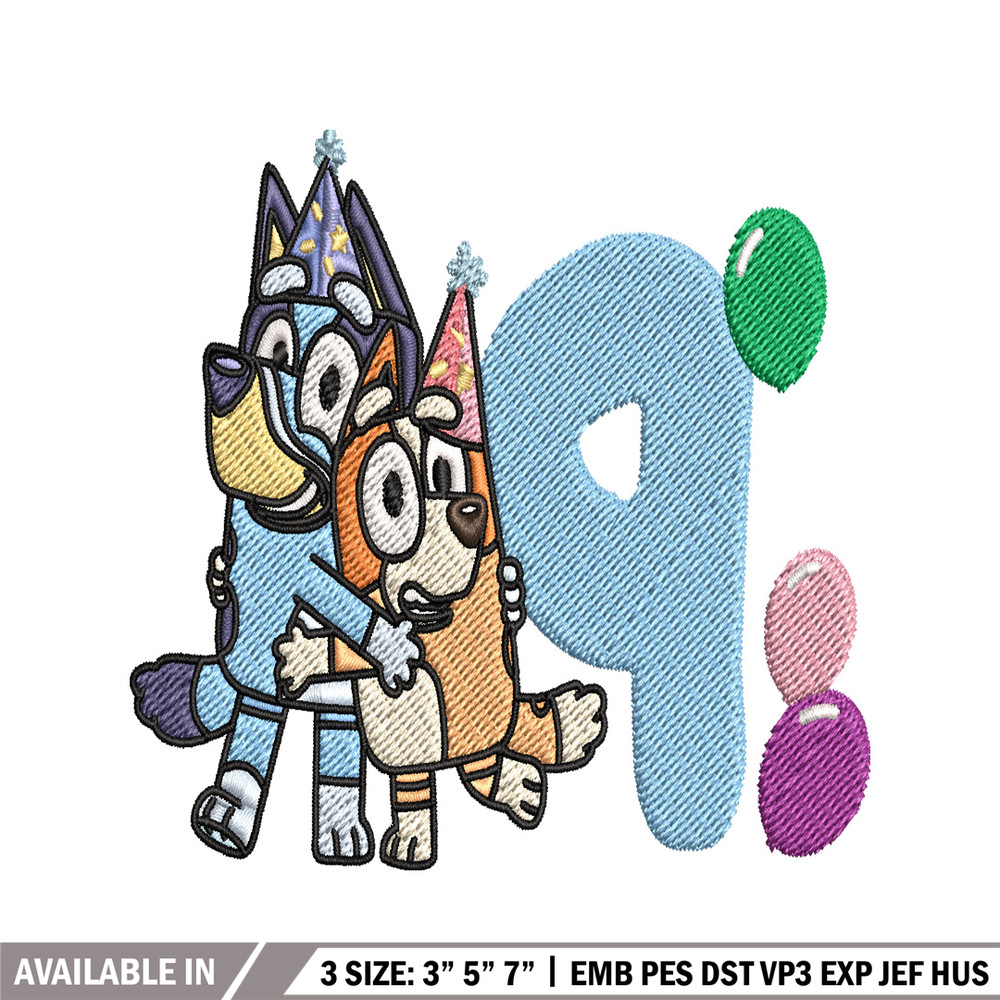 Bluey Bingo 9th Birthday Embroidery, Bluey Cartoon Embroidery, Disney Embroidery, Embroidery File, digital download.jpg