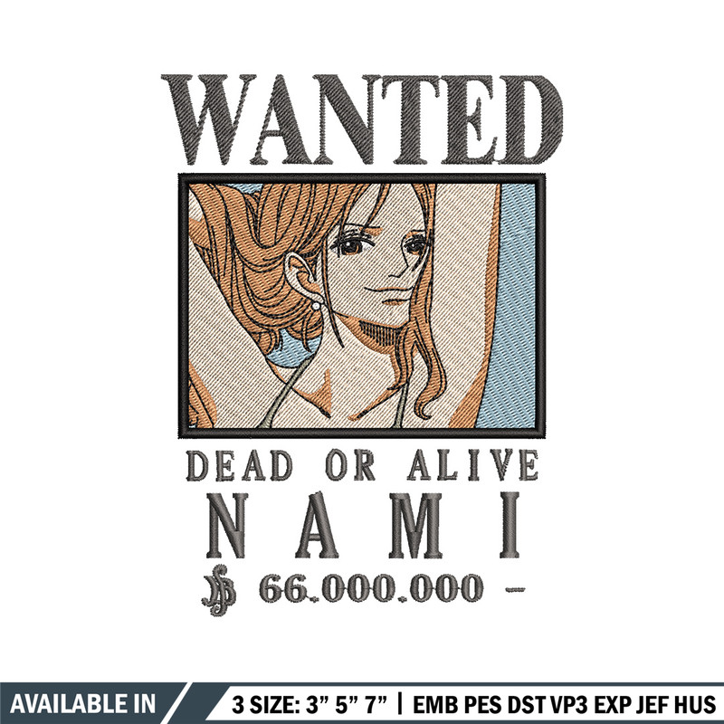 Bounty nami embroidery design, One piece embroidery, Anime design, Embroidery shirt, Embroidery file,Digital download.zip.jpg