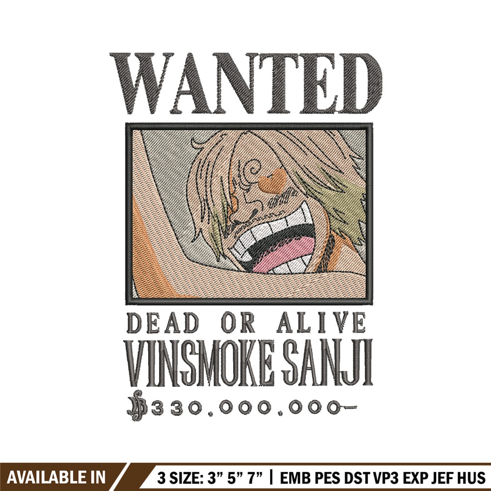 Bounty sanji embroidery design, One piece embroidery, Anime design, Embroidery shirt, Embroidery file,Digital download.zip.jpg