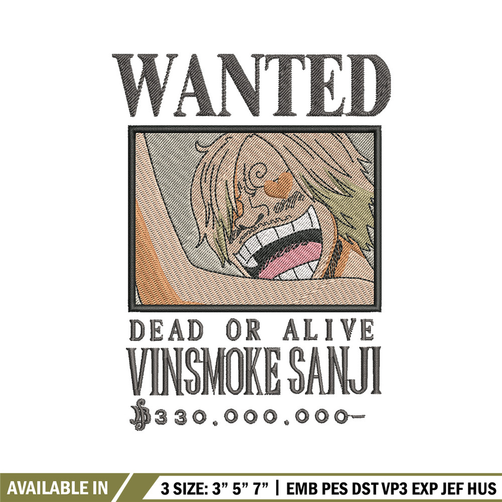 Bounty sanji embroidery design, One piece embroidery, Anime design, Embroidery shirt, Embroidery file,Digital download.zip.jpg