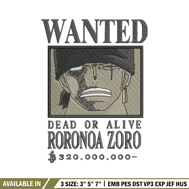 Bounty zoro embroidery design, One piece embroidery, Anime design, Embroidery shirt, Embroidery file,Digital download.zip.jpg