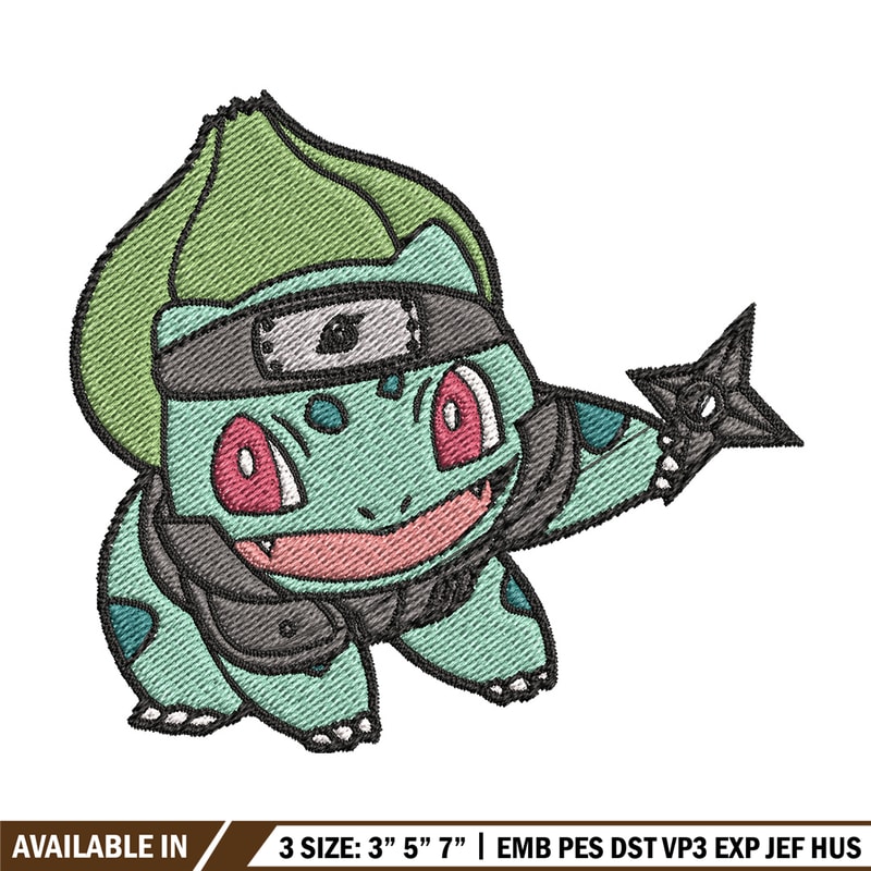 Bulbasaur ninja embroidery design, Pokemon embroidery, Anime design, Embroidery file, Digital download, Embroidery shirt.jpg