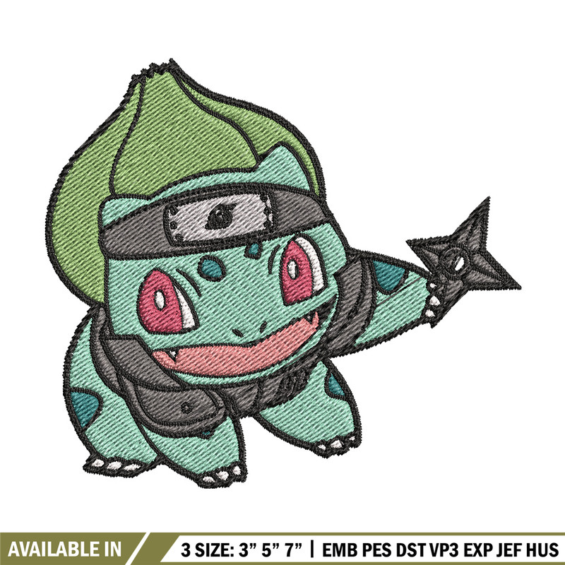 Bulbasaur ninja embroidery design, Pokemon embroidery, Anime design, Embroidery file, Digital download, Embroidery shirt.jpg