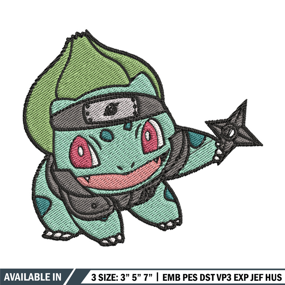 Bulbasaur ninja embroidery design, Pokemon embroidery, Anime design, Embroidery file, Digital download, Embroidery shirt.jpg