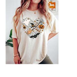 vintage halloween doodles hearth shirt, cute halloween shirt, halloween pumpkin shirt, halloween witch shirt, halloween