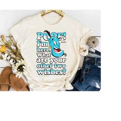 disney aladdin genie poof! 2 wishes gradient text portrait t-shirt, disneyland family matching shirt party gift 2023, wd