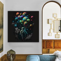 Astronaut Framed Canvas, Space Wall Art, Astronaut Balloon Canvas, Galaxy Artwork, Space Travel Wall Art, Sky Wall Art