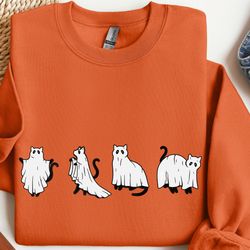 cat halloween sweatshirt, ghost halloween shirt, ghost cat shirt, fall sweatshirt for women, halloween sweatshirt,black