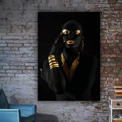 black and gold african woman painting, black woman wall art with gold detail-2