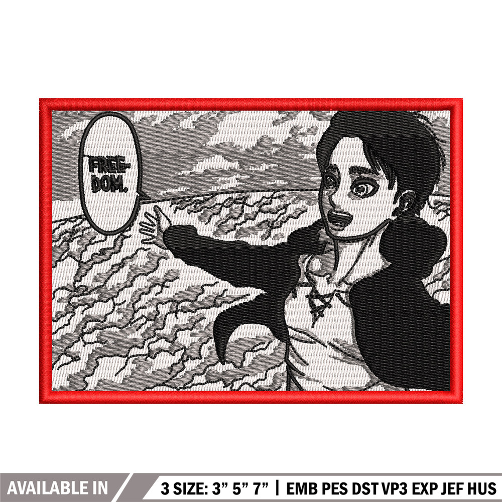 Eren freedom embroidery design, Aot embroidery, Anime design, Embroidery shirt, Embroidery file, Digital download.jpg