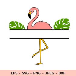 Flamingo Split Monogram Svg Bird Dxf File for Cricut Pink Flamingo Summer Frame Svg Family Name Svg Cut File Last Name
