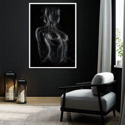 black woman print, print painting, sexy woman wall art, nude woman poster, silhouette woman art