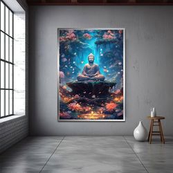 buddha canvas painting,meditation art,meditation wall art,buddha art,buddha poster,blue buddha art,yoga wall art, print