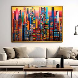 color block houses art, color block art, colorful house poster, house landscape print, color belt