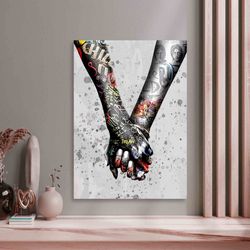 wall art  couple holding hands graffiti painting, lovers holding hands art,